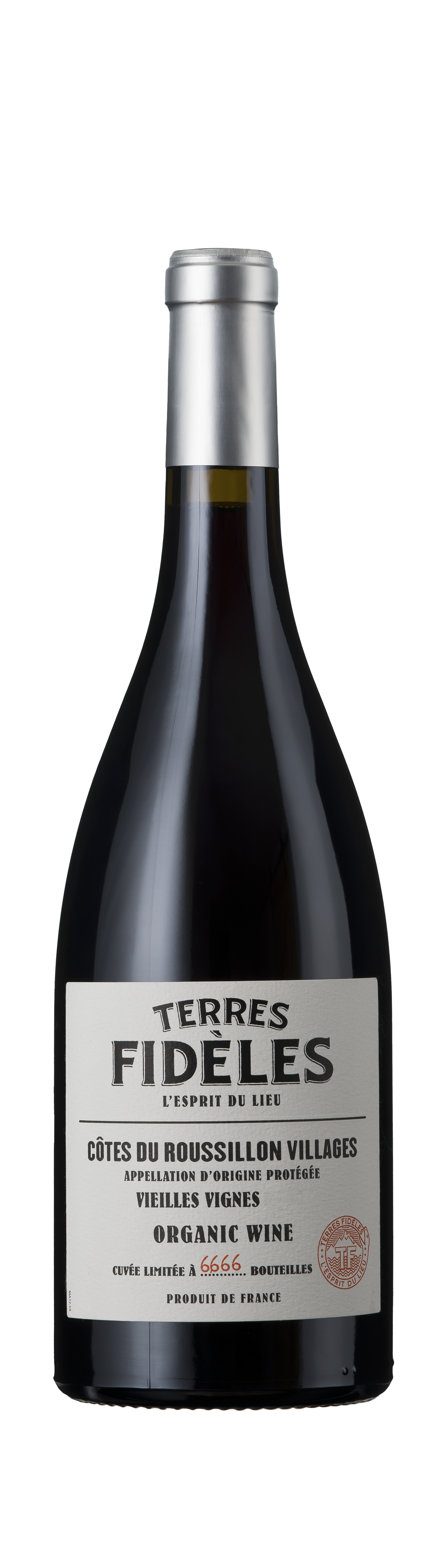 Bottle shot - Terres Fidèles, AOP Organic Côtes du Roussillon Villages, Languedoc Roussillon, France