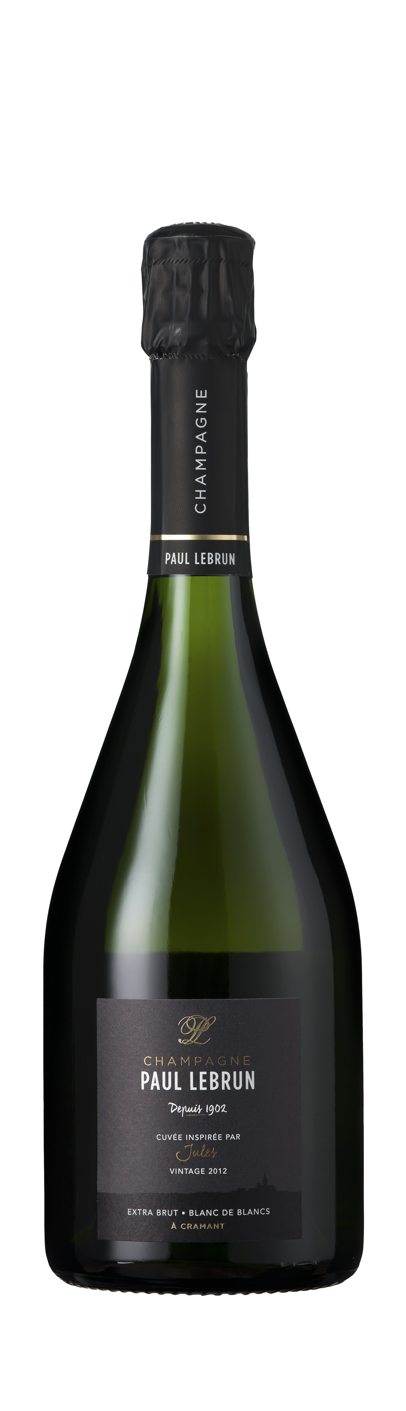Bottle shot - Paul Lebrun, Blanc De Blancs Extra Brut, Jules, Champagne, France